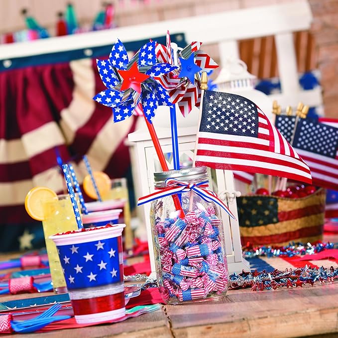 Fun Express Patriotic Pinwheels 36 Pack - Premium 4th of July Decorations with 5" Red White and Blue Spinners on 11" Sticks | Memorial Day Outdoor Decor for Kids Party Supplies & Classroom Prizes