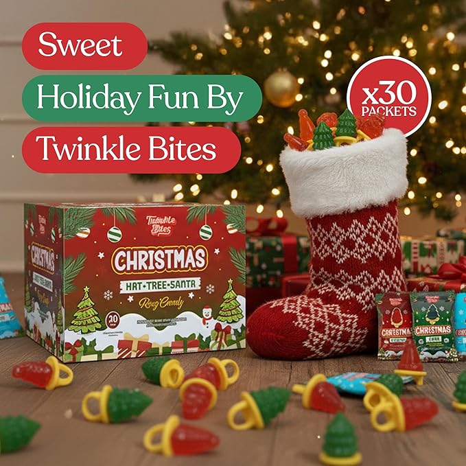 30 Pack Christmas Ring Candy – Individually Wrapped Holiday Themed Santa, Tree, Hat Lollipops – Strawberry, Green Apple, Tutti Frutti Delicious Flavors – Bulk Christmas Suckers Great Use, For Stocking Stuffers Kids Party Favor, Classrooms Partys, Goodi...