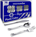 75 Pieces Heavy Duty (Silver) Plastic Silverware Set, Disposable Cutlery Set, Great for Parties, Weddings, and Catering, Flatware Utensils Included: 25 Forks, 25 Spoons, 25 Knives, Stock Your Home