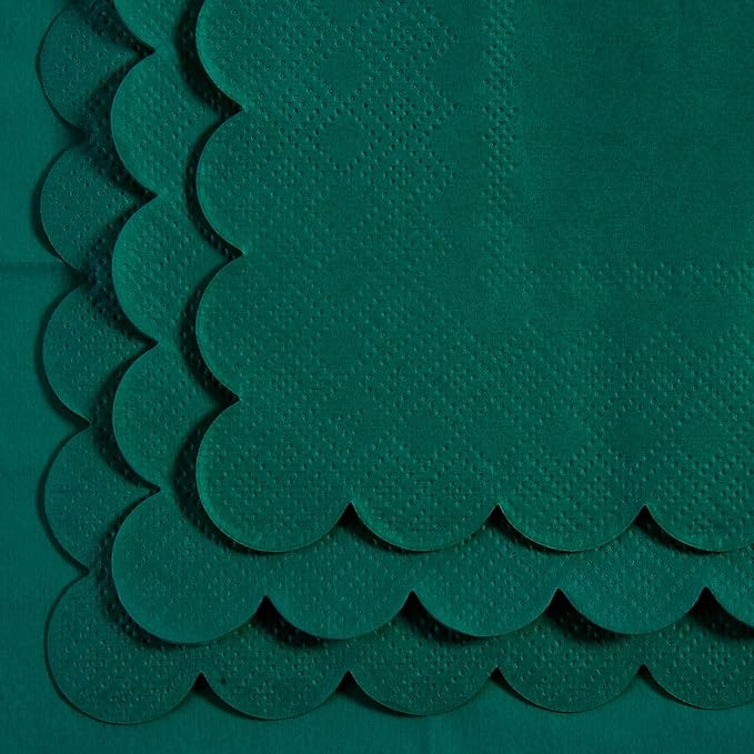 100 Pack Cocktail Napkin 2-Ply Scalloped Edged Dessert Napkins Folded 5 x 5 Inches Disposable Napkins for Dinner Wedding Birthday Party Bridal Anniversary Reception Event (Dark Green)