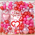 Valentines Day Balloons Arch Kit, Hot Pink Red Metallic Pink Blloons with Heart Foil Balloon for Valentines Day Decorations Wedding Engagement Anniversary Supplies