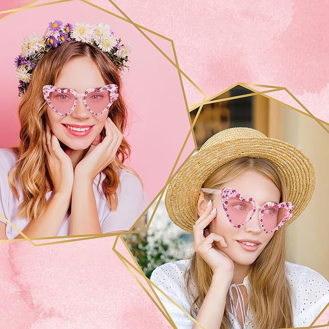 PANTIDE Bride To Be Sunglasses - Rhinestone Pearl Heart Shaped Sunglasses, Bachelorette Party Engagement Gift