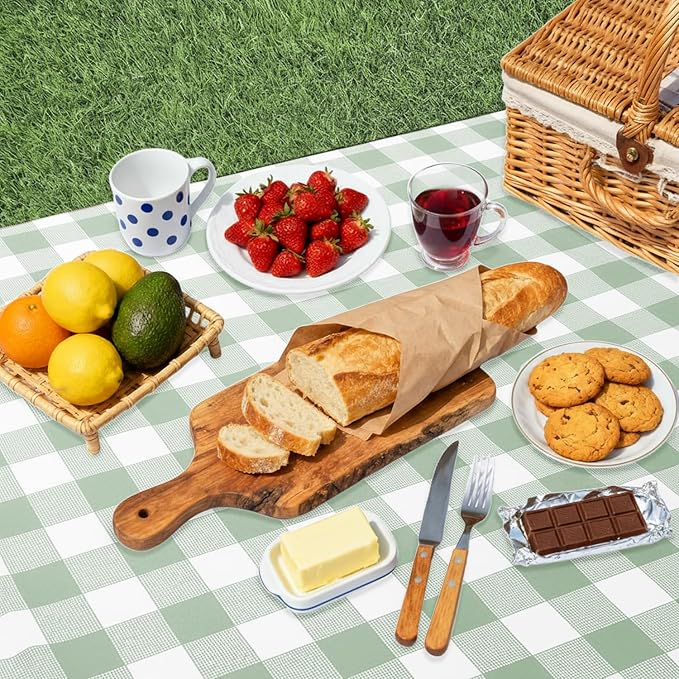 Oigco 3 Pack Sage Green Gingham Tablecloth 54 x 108 Inches, Rectangle Disposable Sage Green Checkered Tablecloth, Picnic Table Cover for Outdoor, Camping, Birthday Decorations