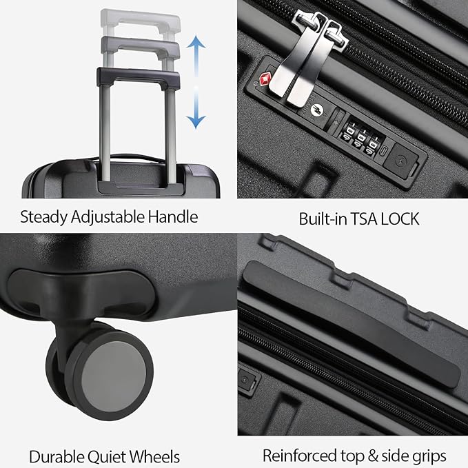 KROSER Hardside Expandable Carry On Luggage with Spinner Wheels & Built-in TSA Lock, Durable Suitcase Rolling Luggage with USB Port, Carry-On 20-Inch, Black