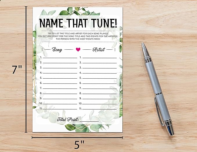 Baby Shower Game: Name That Tune, Tropical Jungle Theme Party Set for Gender Neutral Boys or Girls, 30 Cards (Green009)