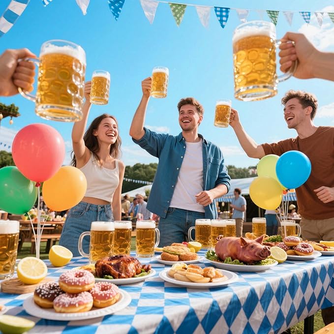 Iceyyyy 3 Pieces Oktoberfest Tablecloths-Blue and White Checkered Table Cloths Rectangular Oktoberfest Bavarian Flag Tablecover for German Oktoberfest Themed Party Decorations,54" x 108"