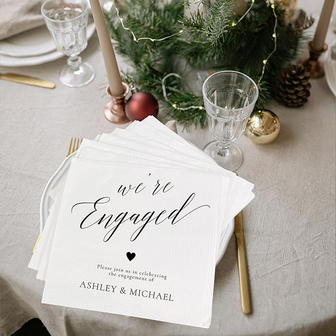 Luxury Custom Pack 15pcs We're Engaged Wedding Napkins, Engagement Decorations for Party, Custom Wedding Napkins, Engaged Party Napkins, Engagement Beverage Cocktail Luncheon Dinner Napkins 5