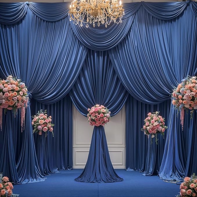 24x10FT Navy Blue Backdrop Curtains for Wedding Parties, Wrinkle Free Polyester Photography Backdrop Drapes for Graduation Baby Shower Birthday Stage Background Stand Decorations 4x10ft,6 Panels