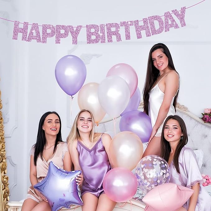 BEISHIDA 116 PCS A-Z DIY Letter Banner Kit Make Your Own Banner Glitter Light Purple Including 111 Letters and Numbers 3 Rope and 7 Threading Device,Customized for Birthday Graduation Party Decor