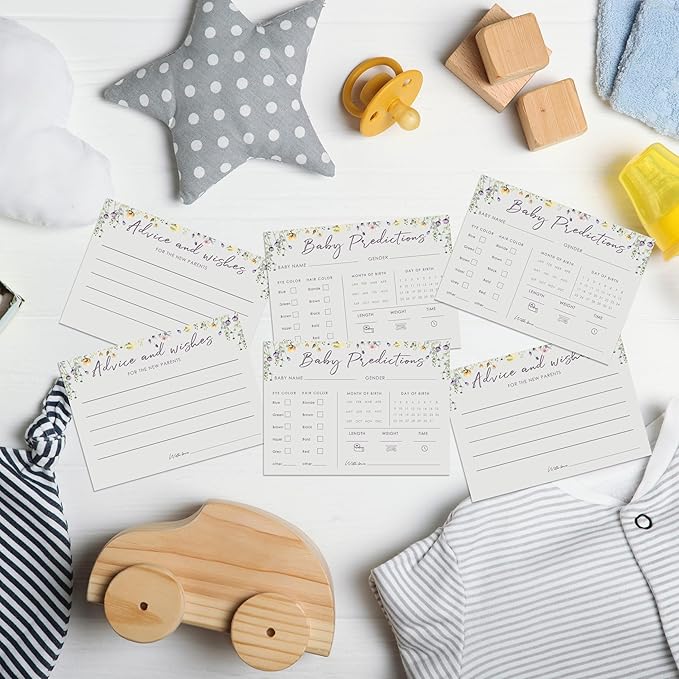 Baby Predictions and Advice Cards, 5" x 7" Minimalism Baby Shower Predictions Cards, Daily Party Games & Activities Favors for Newparents - G03