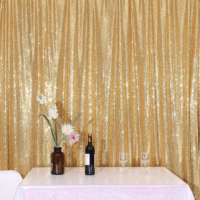 PartyDelight Gold Sequin Backdrop 6x7ft High-Density 3mm Sparkly Photo Background Back Drop Glitter Drape for Wedding, Birthday, and Holiday Party Decorations
