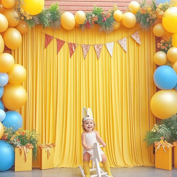 24x10FT Yellow Backdrop Curtains for Wedding Parties, Wrinkle Free Polyester Photography Backdrop Drapes for Wedding Baby Shower Birthday Parties Stage Background Stand Decorations 4x10ft,6 Panels