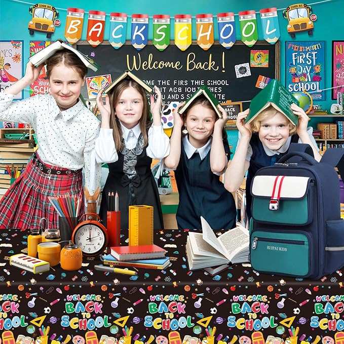 122 PCS Back to School Party Supplies, Disposable Tableware Set Include Back to School Plates and Napkins, Cups, Forks, Banner and Tablecloth for First Day of School Party Decorations , Serve 24