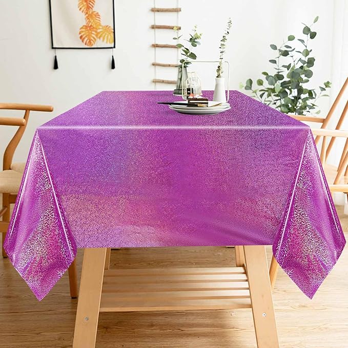 1 Pack Hot Pink Iridescent Plastic Tablecloth Disposable 54 × 108 Inch Glitter Holographic Foil Table Cloth Plastic Laser Rectangle Table Cover for Birthday Wedding Disco Party