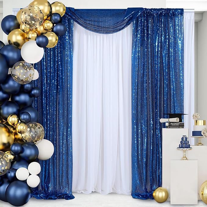 B-COOL Royal Blue Sequin Backdrop Curtains 2 Packs 2ftx8ft Sparkly Backdrop Fabric Glitter Backdrop for Party Ceremony Wedding Background Decoration