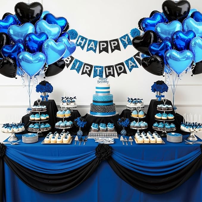 TONIFUL 30Pcs 18 Inch Blue Navy Blue Black Balloons Heart Shape Foil Mylar Banners Decoration for Birthday Valentine's Day Wedding Bridal Shower Anniversary Engagement Party Supplies