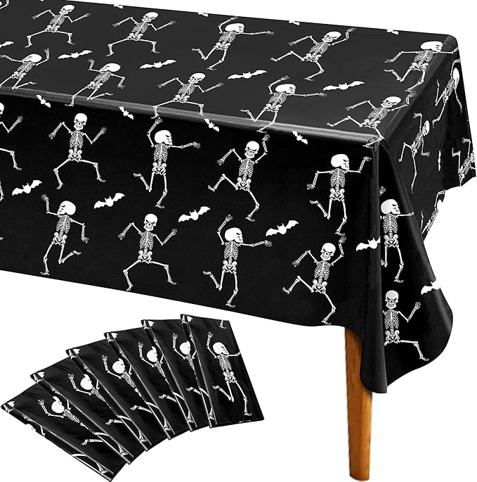 Iceyyyy 6 Packs Disposable Halloween Tablecloth - 54" x 108" Plastic Waterproof Halloween Tablecover, Rectangular Halloweens Skeleton Table Cover for Ghost Themed Party Home Decor