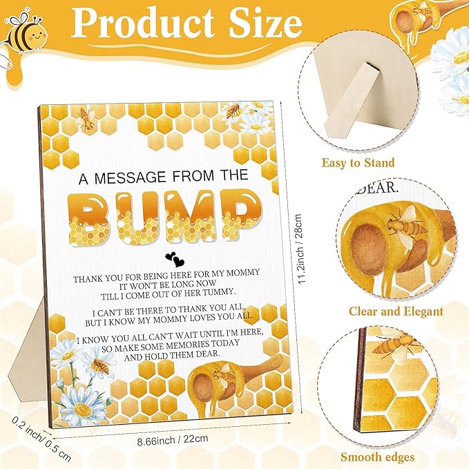 Roowest Cool Baby Shower Tabletop Decoration a Message from the Bump Wooden Baby Shower Games Sign Greenery Cute Gender Reveal Party Thank You Sign, 11.2 x 8.66 Inches(Bee)