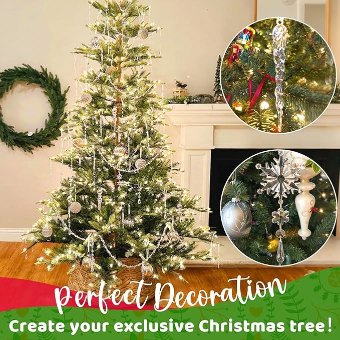 18pcs Crystal Christmas Ornaments for Tree Decorations-Hanging Acrylic Snowflake Icicle Ornaments with Drop Pendants for Winter Wonderland Chandelier Crystals Decorations Supplies