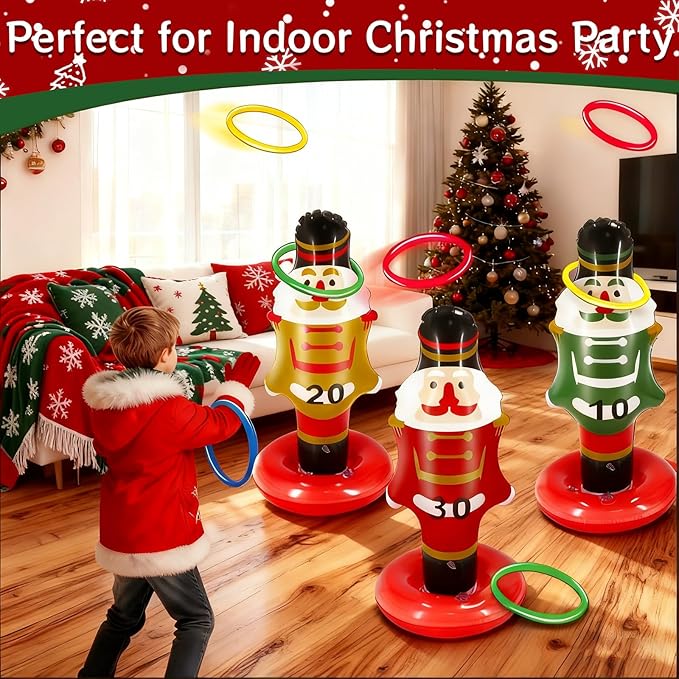 9 Pcs Christmas Ring Toss Games for Family Party Inflatable Nutcracker Ring Toss Christmas Party Decorations Xmas Activities Favor Gifts for Kids Stocking Stuffers Carnival Holiday