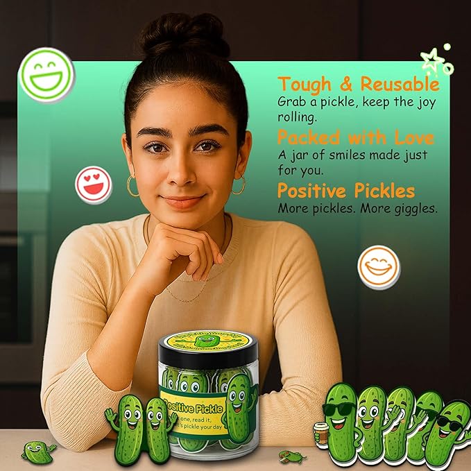 60 Positive Pickle Cards Jar - Easter Basket Stuffers for Teens - Affirmation Cards for Women, Teens, Emotional Pickle Gifts, Positive Pickle Jar, Funny Pickle Gifts for Women, Teen Girl Birthday Gifts, Positivity Jars - Easter Basket Stuffers for Adults