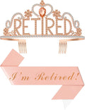 Retirement Party Decorations with Tiara and Sash for Women, Happy Retired Crown and Sash for Gift