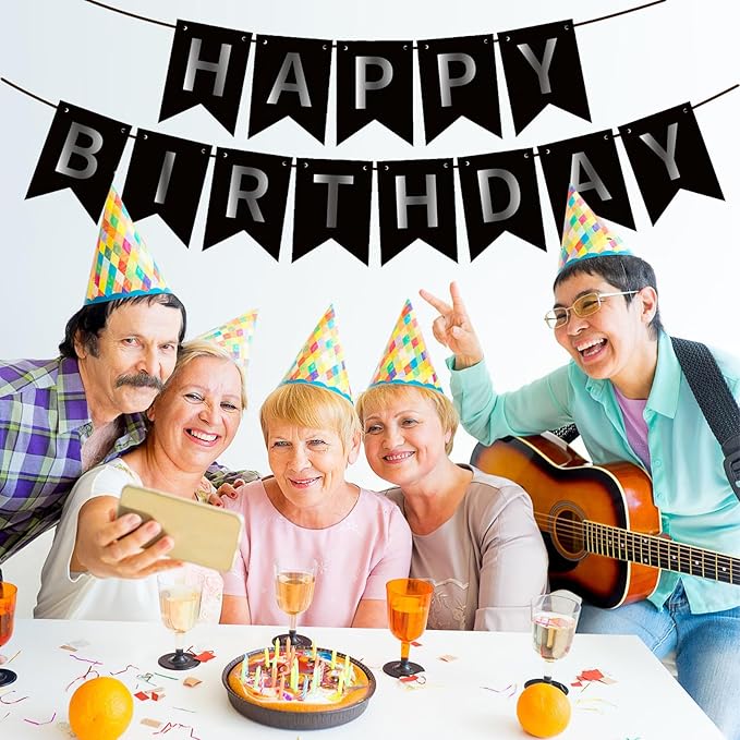 ZHENGYE Black Happy Birthday Banner - Birthday Party Theme for Kids & Girls - Party Decorations & Supplies