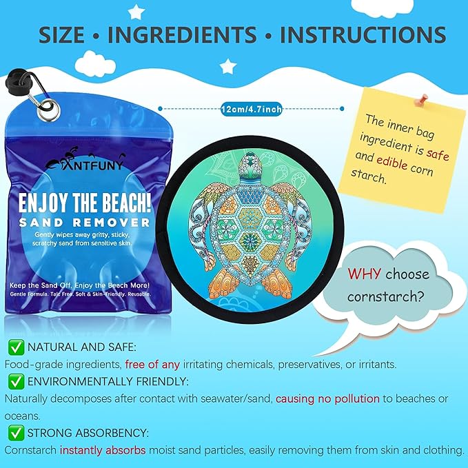 2 Packs Sea Turtle Sand Remover for Beach Cleaner Eraser Family Women Wipe Off Mitt Duster Brush Cup Holder Game Toy Cruise Ship Accessories Summer Vacation Must Have Hawaii Trip Essential Gift Towel