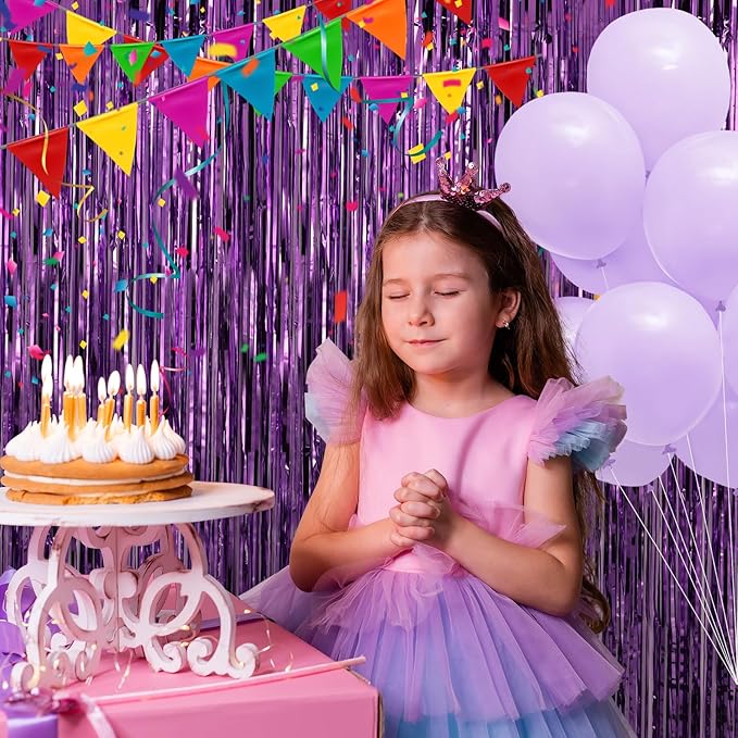 Crosize 2 Pack 3.3 x 9.9 ft Purple Foil Fringe Backdrop Curtain, Tinsel Curtain Streamers for Birthday Bachelorette Valentines Day Graduation Parties
