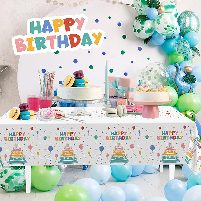 Childom 2 PCS Disposable Rectangular Tablecloths,Birthday Tablecloths, Waterproof Rectangular Table Cloths Suitable for Baby Party Decoration, 54" x 108" Disposable Plastic Table Cloths
