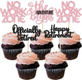 24Pcs Happy Retirement Cupcake Toppers Officially Retired Cake Toppers No Work Zone Adventure Begins Cupcake Picks Retirement Theme Farewell Birthday Party Decorations Supplies Pink Black