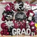 Red Graduation Balloons Garland Arch Kit, 115PCS Red Black Silver Graduation Star Print Cap Certificate Grad Foil Balloon with Silver Explosion Star Balloon for Graduate Class of 2026 Prom Party Decor