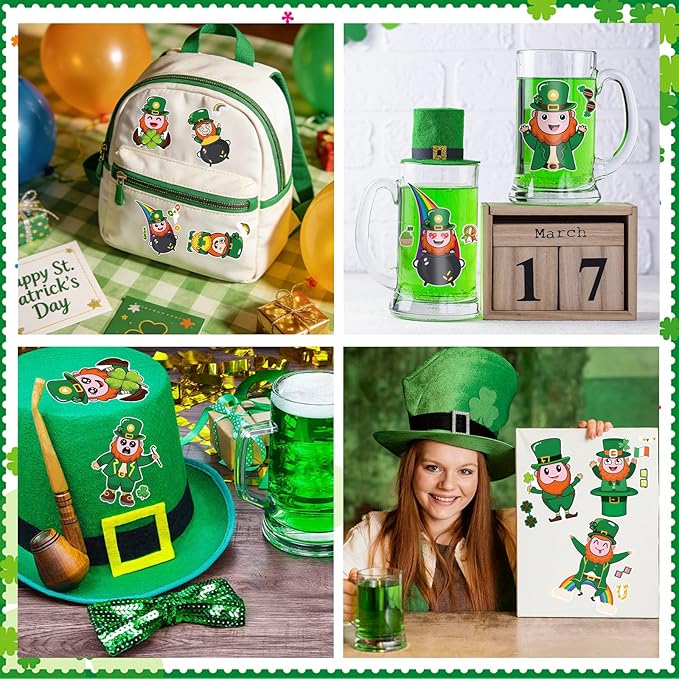 27 Sheets St Patricks Day Stickers for Kids - Leprechaun Make a Face & Shamrock & Four Leaf Clover Stickers for Irish Green Saint Patrick's Day, DIY Classroom Gifts Crafts Games Party Favors Supplies