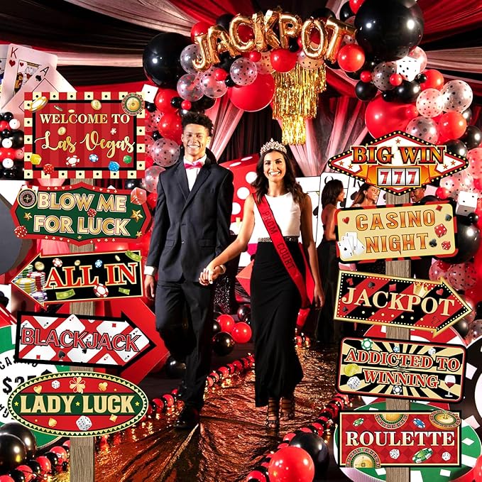 20 Pieces Casino Party Decorations Vegas Themed Party Directional Signs Casino Signs Welcome to Las Vegas Party Decorations Casino Night Poker Chip Dice Birthday Party Supplies