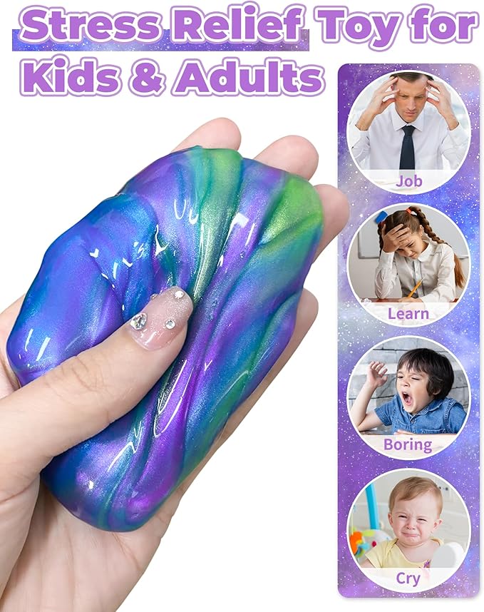 Greingways 5 Pack Prefilled Easter Eggs Galaxy Slime Toys, Teens Easters Basket Stuffers Egg Fillers, Easter Games Gift Party Favors Filled Egg for Kids Boys Girls Toddlers (Blue+Purple+Green)