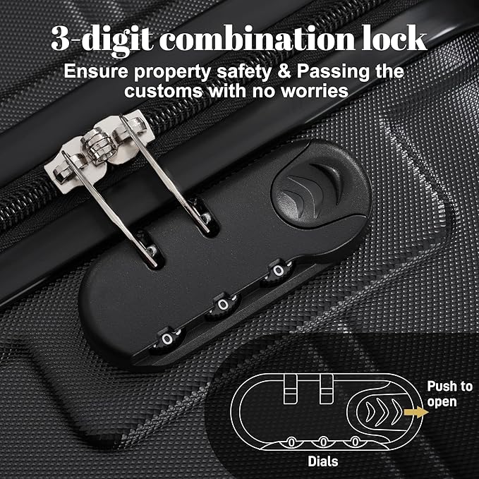 6 Pcs ABS Hardshell Luggage Set Spinner Wheel Suitcase Suitcase All Black