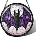 Stained Glass Window Hanging - Halloween Black Bat Purple Wings Monster Suncatcher for Doors Garden Home Spooky Sun Catchers Gothic Decor Horror Gift for Women Men Friend Boy Girl 6.3 in