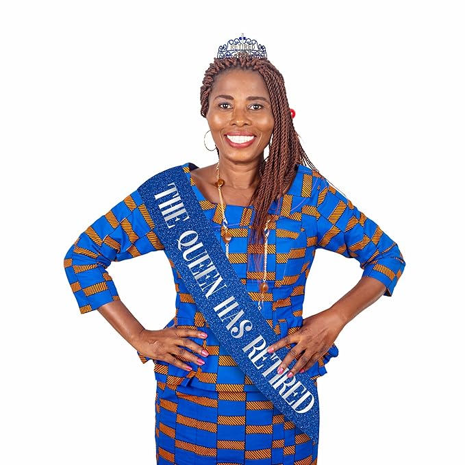 Retirement Tiara & Sash Set – “The Queen Has Retired” Crown & Sash for Parties, Events & Celebrations (Blue)