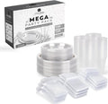 Grandipity 720 Piece Clear Disposable Dinnerware Set, Plastic Dinnerware Set Includes 120 Count 9' Dinner Plates, 7' Dessert Plates, 12oz Cups, Forks, Knives & Spoons