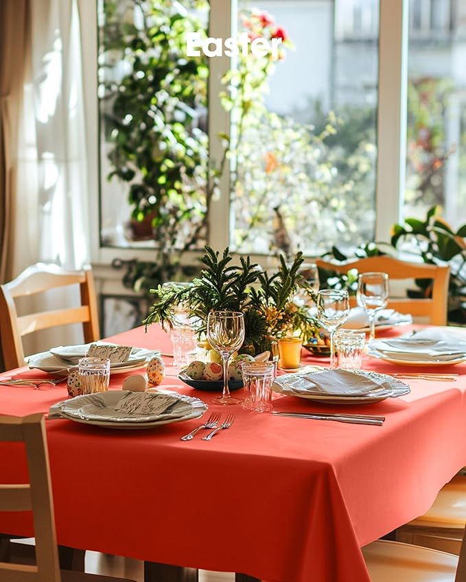 Pureegg Plastic Table Cloth Disposable 8 Pack, 54 x 108 Inch Table Cloths, Halloween Party, Thanksgiving Decorations, Harvest, Fall Tablecloths, Rectangle Tables, Leakproof & Sturdy, Orange