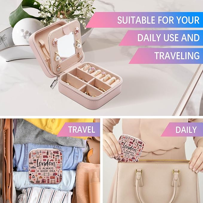 London Travel Gift Jewelry Box for Women, London Lover Souvenirs Gifts, London City Themed Gifts for Traveller Women Friends, London Trip Gift Travel Small Travel Jewelry Case Organizer