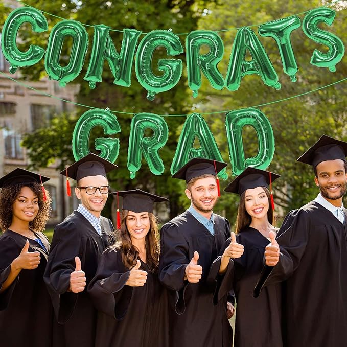 KALOR 16 Inch Green Congrats Grad Banner Balloons, Green Congrats Grad Letters Sign, Graduation Decorations 2026 for Graduation Party Decorations 2026
