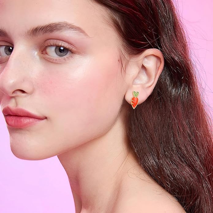 MUYAN Cute Small Easter Bunny Stud Earrings Rabbit Carrot Easter Earrings Holiday Jewelry