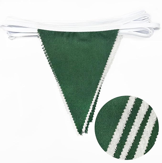 46Ft Green White Party Decorations Dark Green White Burlap Banner Triangle Pennant Flag Linen Garland Streamers for Master Golf Birthday Baby Shower Rustic Camping Jungle Golf Party Decorations