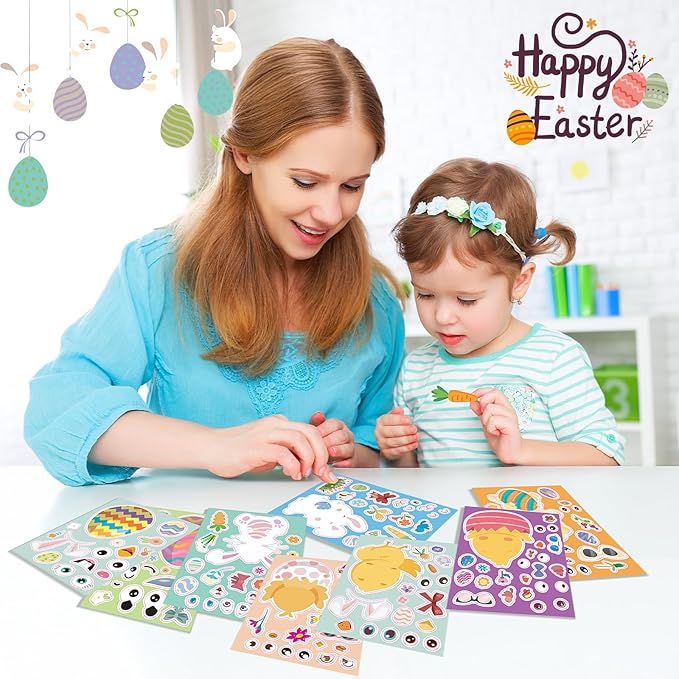 24 Sheets Easter Stickers for Kids - DIY Happy Egg Bunny Stickers Bulk Basket Stuffers Fillers for Toddlers Girls Boys, Kids Easter Crafts Classroom Gifts Games Activities Decor Party Favor Supplies