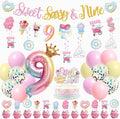 Sweet Sassy And Nine Birthday Decorations- 9th Birthday Decorations For Girls With Donut Banner Sweet Cake Topper 9th Foil Balloon For 9th Donut Themed Party Decor Sweet Nine Party Supplies