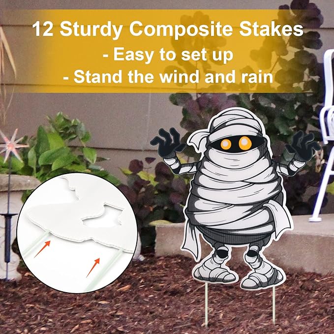 3PCS Yard Signs for Halloween Props Yard Stakes Pumpkin Ghost Monster Yard Sign Stakes for Halloween Decorations Outdoor Lawn Decor Yard Decorations