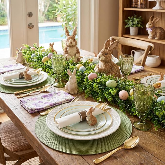 350PCS Green Plates Disposable - Sage Green Plastic Plates 50Guests Plastic Dinnerware with Rolled Napkins for Party/Birthday/Spring/Easter