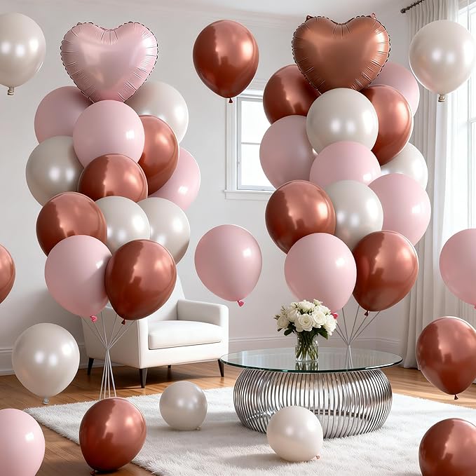 Pink Brown Balloons Heart Shaped Balloon Double Stuff Pearl Beige Dusty Blush Pink Brown Balloon 18inch Heart Foil Balloons for Boho Baby Shower Valentines Day Anniversary Wedding Birthday Party Decor