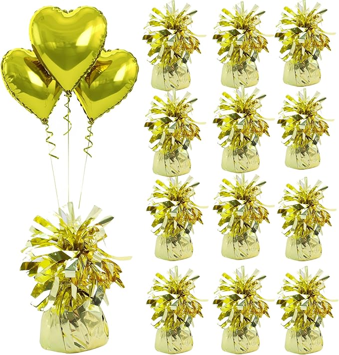 Aluminum Foil Balloon Weights for Parties (12 pcs) - 0.31lb (140g) Each - Premium Balloon Anchors for Birthday, Wedding, Dinner, Indoor & Outdoor Decorations(Light Gold 12pcs)